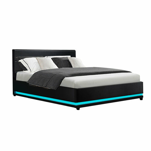 Artiss Bed Frame Double Size LED Gas Lift Black LUMI-thumbmail-11