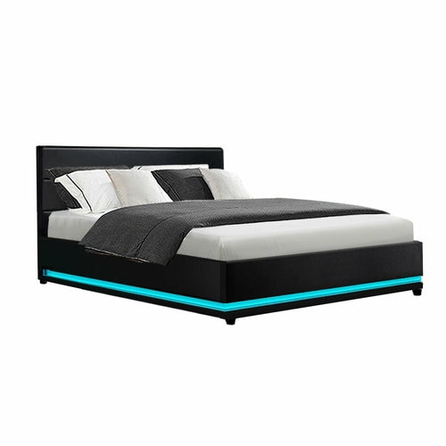 Artiss Bed Frame Double Size LED Gas Lift Black LUMI-thumbmail-10