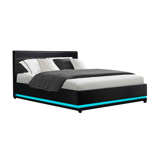 Artiss Bed Frame Double Size LED Gas Lift Black LUMI-thumbmail-12