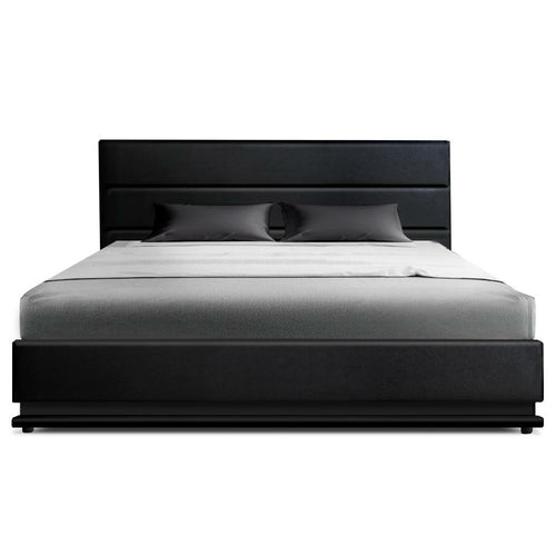 Artiss Bed Frame Double Size LED Gas Lift Black LUMI-thumbmail-2
