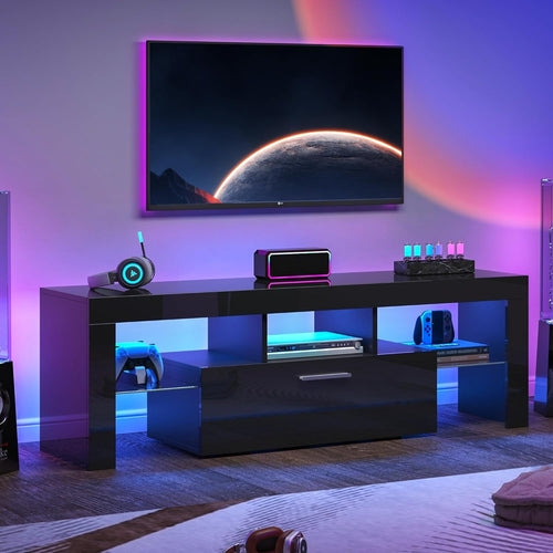 Black LED TV Stand with Large Storage Drawer-thumbmail-5